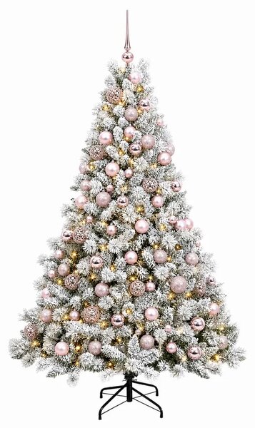 Umjetno božićno drvce s kuglicama 210 cm 300 LED lampica - Zelena i bijela 210 cm s LED-ima i ružičastim lopticama