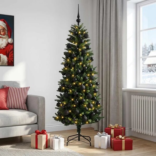Umjetno božićno drvce s kuglicama 240 cm 300 LED lampica - 240 cm s LED-ima i crnim lopticama Zelena