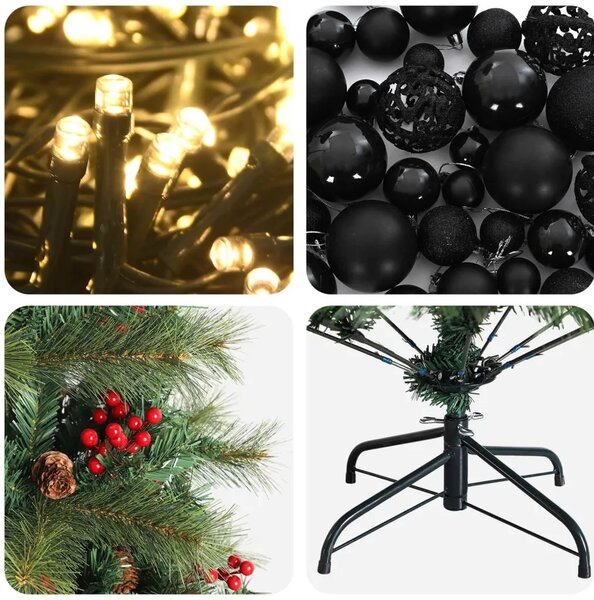 Umjetno božićno drvce s kuglicom 210 cm 300 LED lampica - 210 cm s LED-ima i crnim lopticama