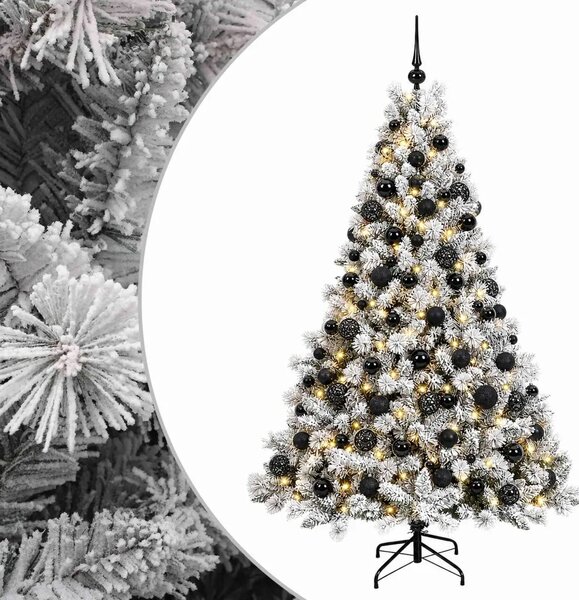 Umjetno božićno drvce s kuglicama 210 cm 300 LED lampica - Zelena i bijela 210 cm s LED-ima i crnim lopticama