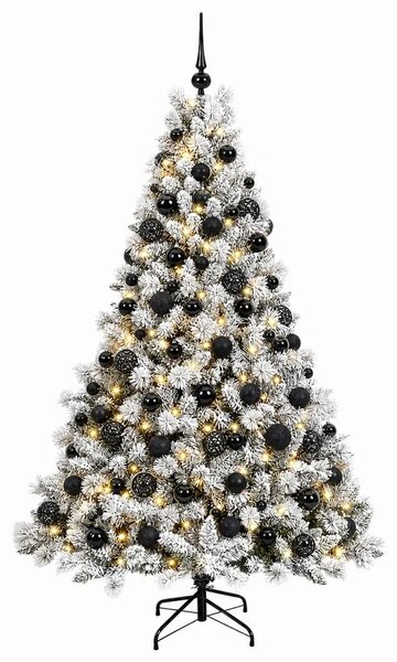 Umjetno božićno drvce s kuglicama 210 cm 300 LED lampica - Zelena i bijela 210 cm s LED-ima i crnim lopticama