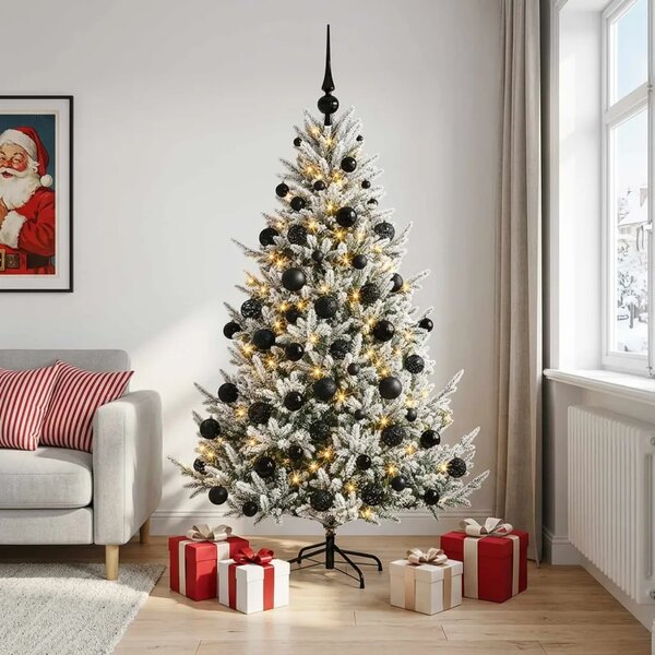 Umjetno božićno drvce s kuglicom 240 cm 300 LED lampica - Zelena i bijela 240 cm s LED-ima i crnim lopticama