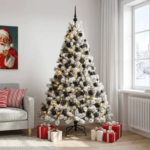 Umjetno božićno drvce s kuglicama 210 cm 300 LED lampica - Zelena i bijela 210 cm s LED-ima i crnim lopticama