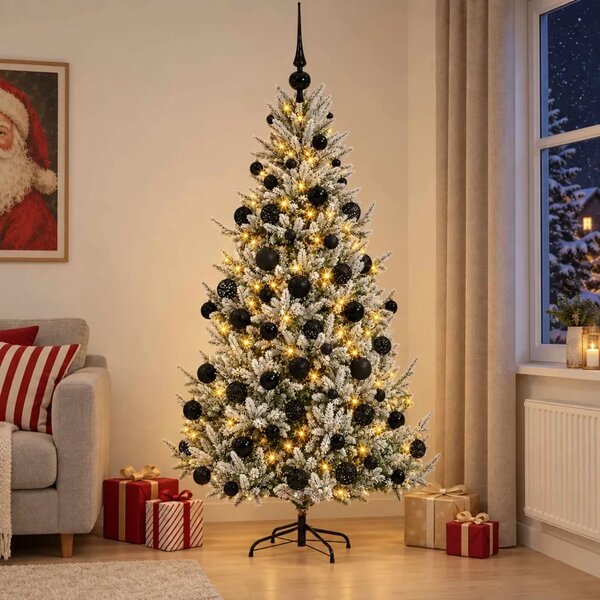 Umjetno božićno drvce s kuglicom 240 cm 300 LED lampica - Zelena i bijela 240 cm s LED-ima i crnim lopticama