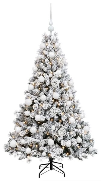 Umjetno božićno drvce s kuglicama 150 cm 150 LED lampica - Zelena i bijela 150 cm s LED žaruljama i bijelim kuglicama