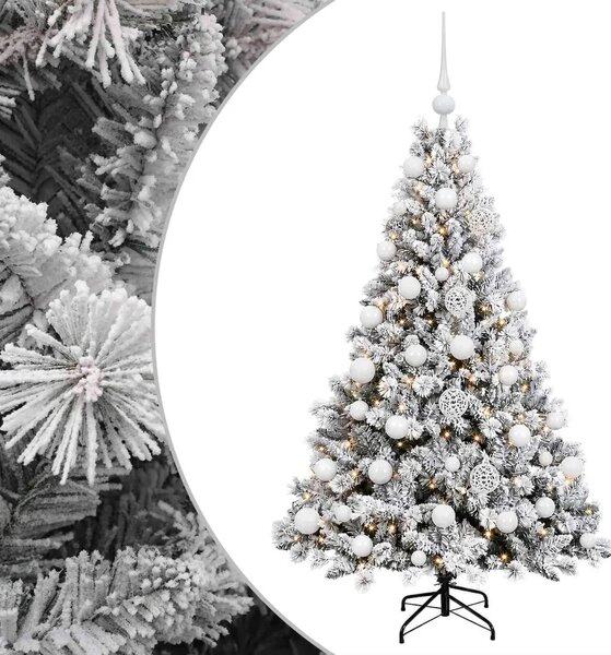Umjetno božićno drvce s kuglicama 150 cm 150 LED lampica - Zelena i bijela 150 cm s LED žaruljama i bijelim kuglicama