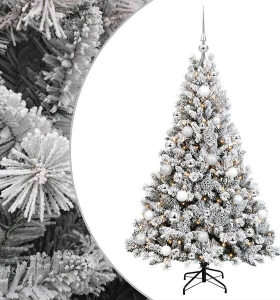 Umjetno božićno drvce s kuglicama 150 cm 150 LED lampica - Zelena i bijela 150 cm s LED-ima i srebrnim lopticama