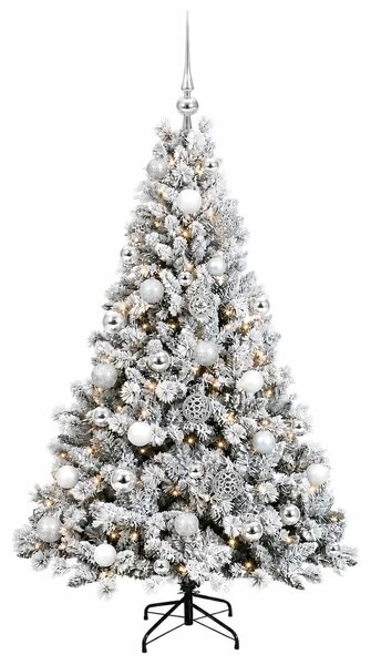 Umjetno božićno drvce s kuglicama 150 cm 150 LED lampica - Zelena i bijela 150 cm s LED-ima i srebrnim lopticama