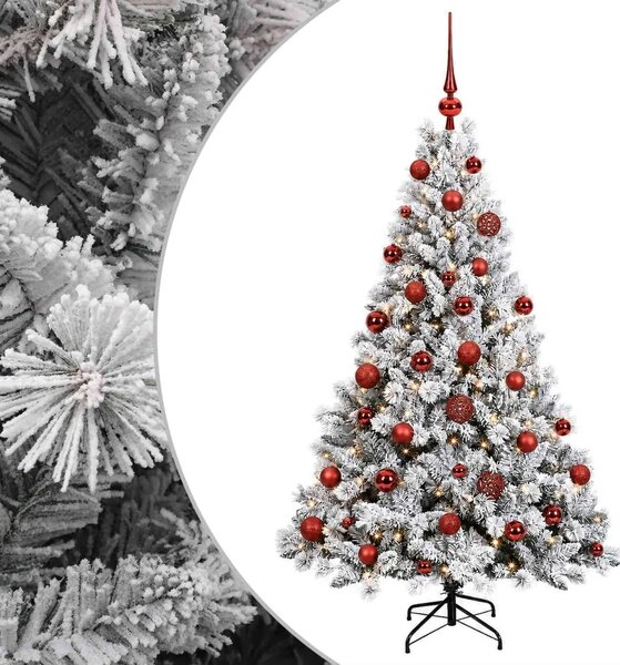 Umjetno božićno drvce s kuglicama 150 cm 150 LED lampica - Zelena i bijela 150 cm s LED-ima i crvenim lopticama