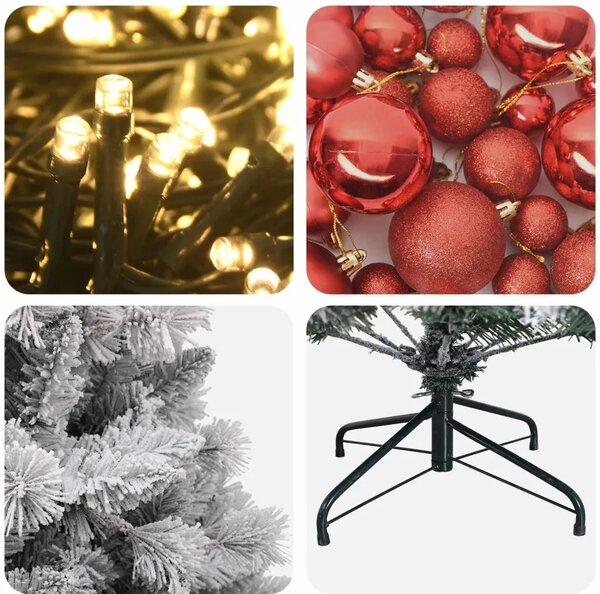 Umjetno božićno drvce s kuglicama 150 cm 150 LED lampica - Zelena i bijela 150 cm s LED-ima i crvenim lopticama