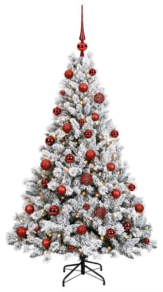 Umjetno božićno drvce s kuglicama 150 cm 150 LED lampica - Zelena i bijela 150 cm s LED-ima i crvenim lopticama