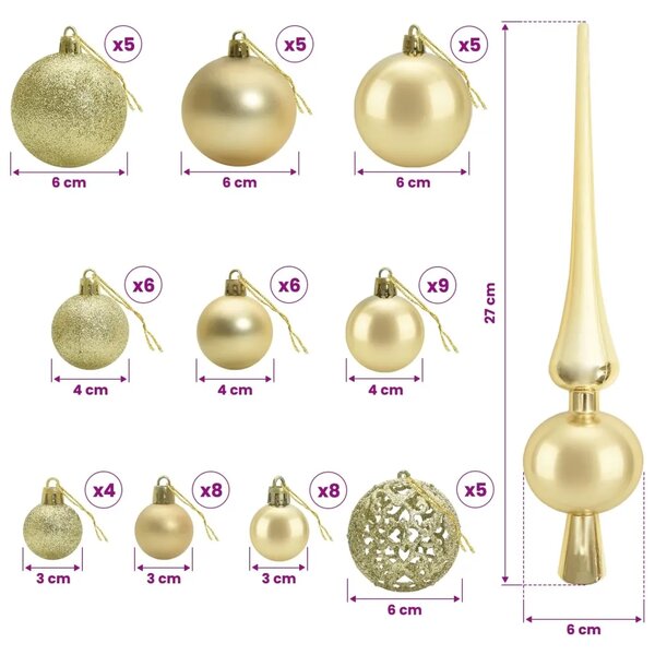 Umjetno božićno drvce s kuglicama 120 cm 150 LED lampica - 120 cm s LED-ima i zlatnim/bronzanim kuglicama