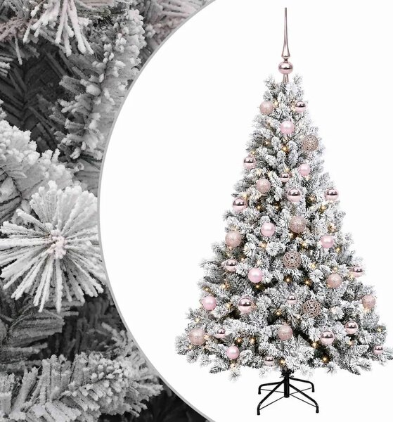 Umjetno božićno drvce s kuglicom 150 cm 150 LED lampica - Zelena i bijela 150 cm s LED-ima i ružičastim lopticama