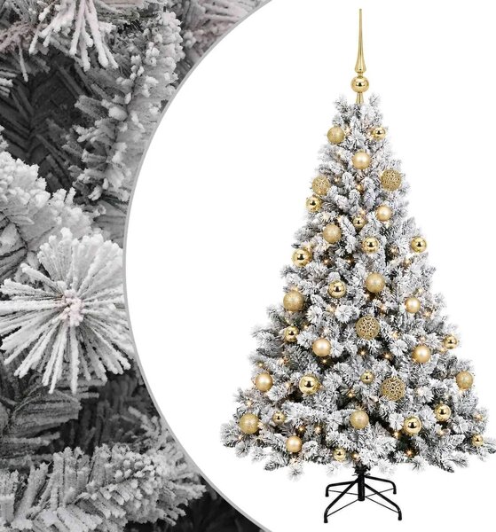 Umjetno božićno drvce s kuglicama 150 cm 150 LED lampica - Zelena i bijela 150 cm s LED žaruljama i zlatnim kuglicama