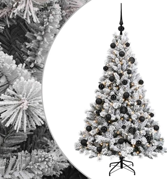 Umjetno božićno drvce s kuglicom 150 cm 150 LED lampica - Zelena i bijela 150 cm s LED-ima i crnim lopticama