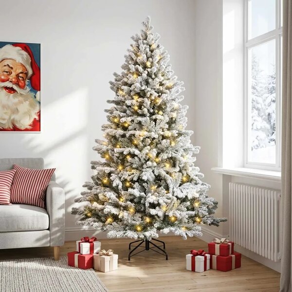Umjetno božićno drvce s nogom 150 cm 150 LED lampica - Zelena i bijela 150 cm s LED svjetlima