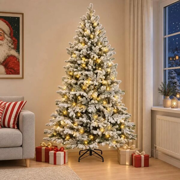Umjetno božićno drvce s nogom 150 cm 150 LED lampica - Zelena i bijela 150 cm s LED svjetlima