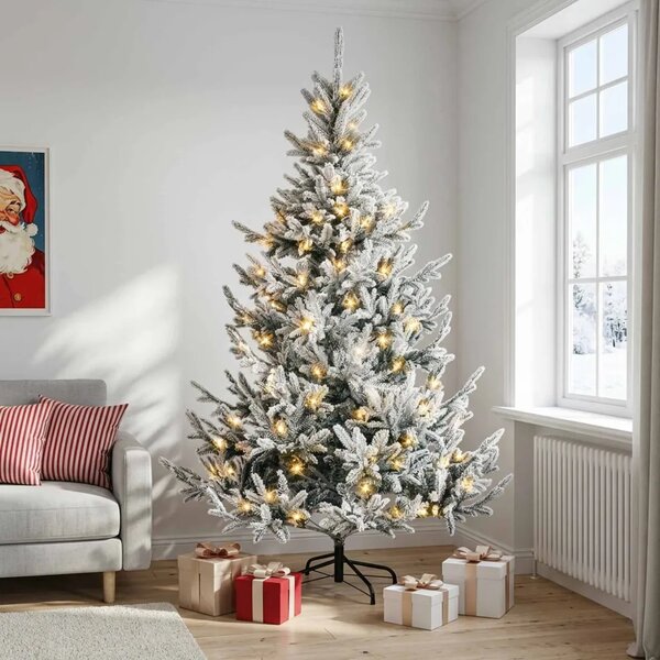 Umjetno božićno drvce s nogom 120 cm 150 LED lampica - Zelena i bijela 120 cm s LED svjetlima