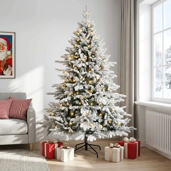 Umjetno božićno drvce s nogom 120 cm 150 LED lampica - Zelena i bijela 120 cm s LED svjetlima