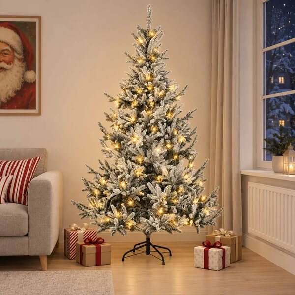 Umjetno božićno drvce s nogom 120 cm 150 LED lampica - Zelena i bijela 120 cm s LED svjetlima