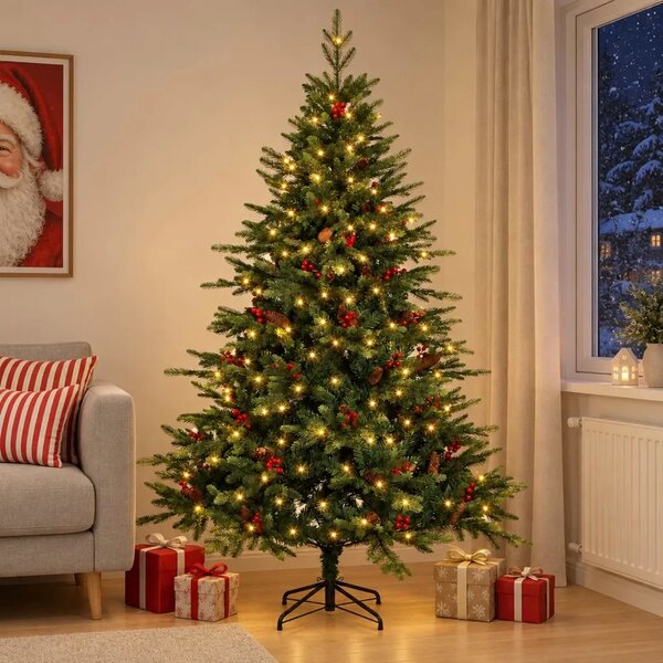 Umjetno božićno drvce s nogom 120 cm 150 LED lampica - Zelena 120 cm s LED svjetlima