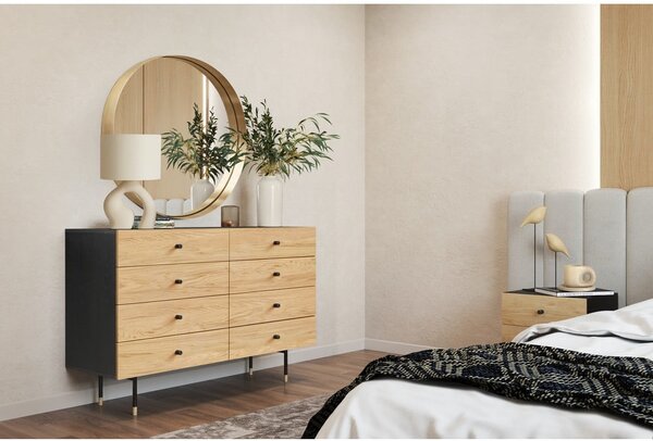 Crna/u prirodnoj boji niska komoda u dekoru hrasta 130x87 cm Jugend – Woodman
