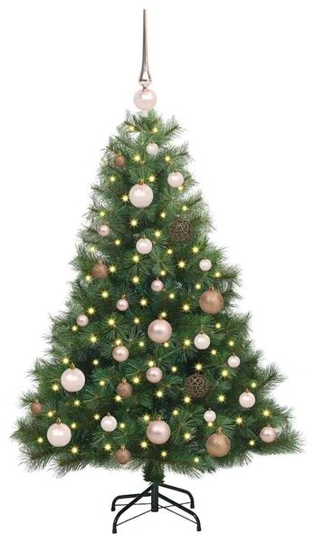 Umjetno božićno drvce s stalakom Zelena 120 cm PE i PVC - 120 cm Zelena s LED-ima i ružičastim zlatnim kuglicama