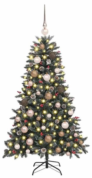 Umjetno božićno drvce Zelena 120 cm PVC Plastika i Čelik - 120 cm s LED-ima i ružičastim zlatnim kuglicama