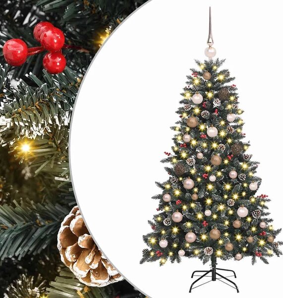 Umjetno božićno drvce Zelena 150 cm PVC Plastika i Čelik - 150 cm s LED-ima i ružičastim zlatnim kuglicama