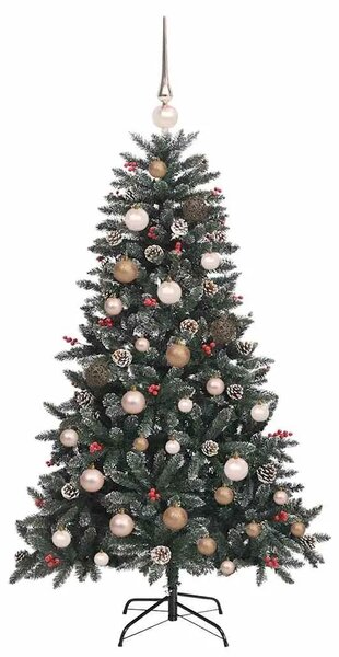 Umjetno božićno drvce Zelena 150 cm PVC Plastika i Čelik - 150 cm s LED-ima i ružičastim zlatnim kuglicama
