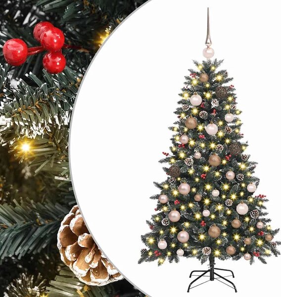 Umjetno božićno drvce Zelena 120 cm PVC Plastika i Čelik - 120 cm s LED-ima i ružičastim zlatnim kuglicama