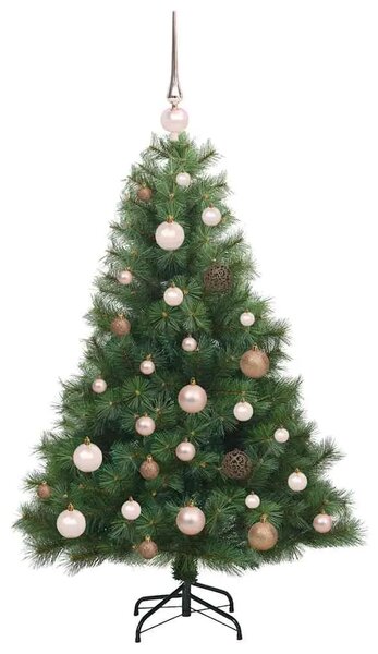 Umjetno božićno drvce s stalakom Zelena 120 cm PE i PVC - 120 cm Zelena s LED-ima i ružičastim zlatnim kuglicama