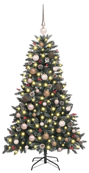 Umjetno božićno drvce Zelena 150 cm PVC Plastika i Čelik - 150 cm s LED-ima i ružičastim zlatnim kuglicama