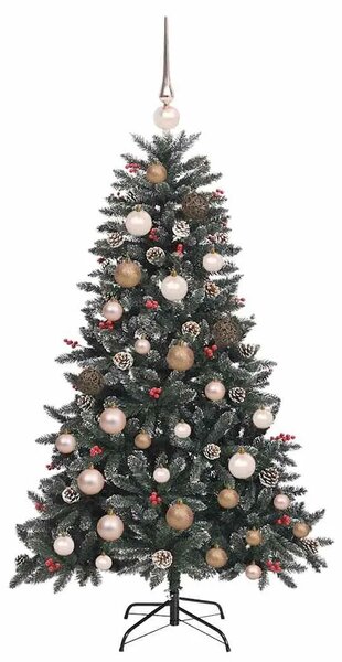 Umjetno božićno drvce Zelena 120 cm PVC Plastika i Čelik - 120 cm s LED-ima i ružičastim zlatnim kuglicama