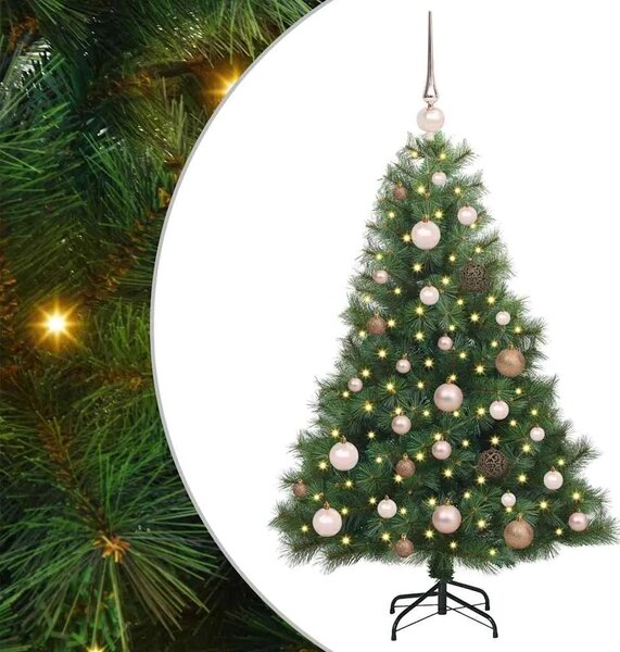 Umjetno božićno drvce s stalakom Zelena 120 cm PE i PVC - 120 cm Zelena s LED-ima i ružičastim zlatnim kuglicama