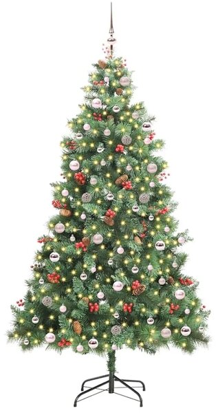 Umjetno božićno drvce 300 LED lampica Topla bijela PVC i metal - 240 cm s LED-ima i ružičastim kuglicama