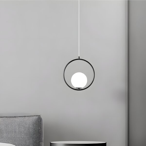 Stropna viseća svjetiljka Staklena kugla bijelo G110-1W BLACK WHITE