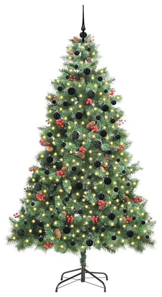 Umjetno božićno drvce 300 LED lampica Topla bijela PVC i metal - 240 cm s LED-ima i crnim kuglicama
