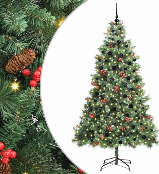 Umjetno božićno drvce 300 LED lampica Topla bijela PVC i metal - 240 cm s LED-ima i crnim kuglicama