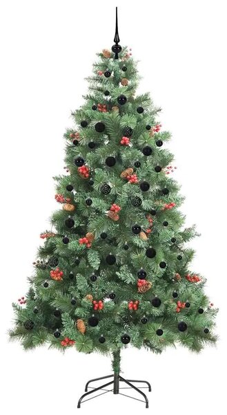 Umjetno božićno drvce 300 LED lampica Topla bijela PVC i metal - 240 cm s LED-ima i crnim kuglicama
