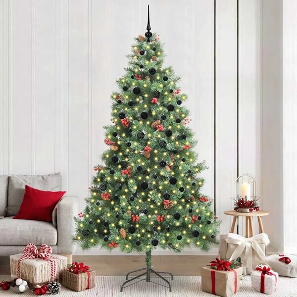 Umjetno božićno drvce 300 LED lampica Topla bijela PVC i metal - 240 cm s LED-ima i crnim kuglicama