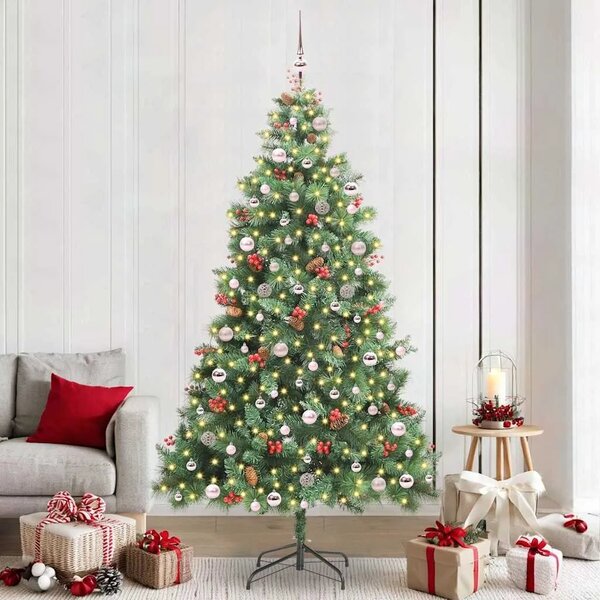 Umjetno božićno drvce 300 LED lampica Topla bijela PVC i metal - 240 cm s LED-ima i ružičastim kuglicama