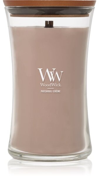 Woodwick Opulent Wood Patchouli Creme mirisna svijeća s drvenim fitiljem 609.5 g