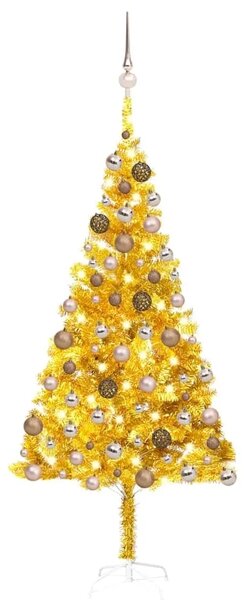 Umjetno osvijetljeno božićno drvce s kuglicama zlatno 180cm PET - Zlatno s LED-ima i ružičasto zlatnim kuglicama