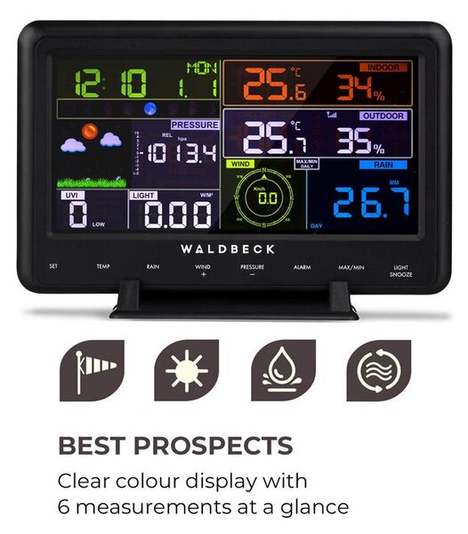 Waldbeck Huygens, profesionalna meteorološka stanica, 6 u 1, zaslon u boji, WiFi, App