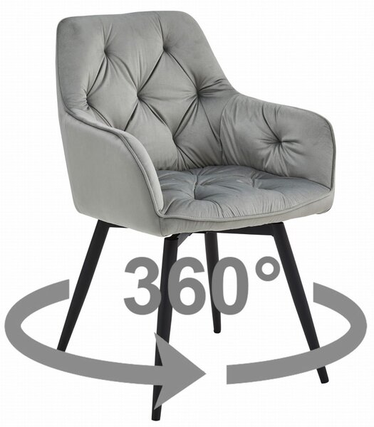 Okretni blagovaonski stolac JORK360 VELVET, svijetlosivi