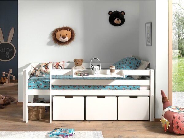 Bijeli dječji podignuti krevet Vipack Pino, 90 x 200 cm