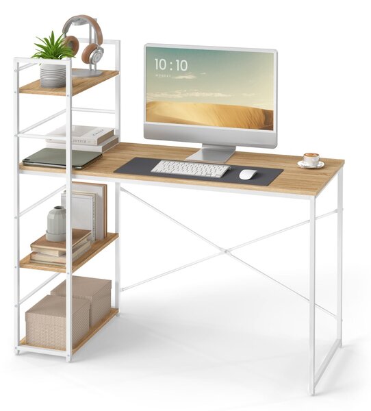 Radni stol MAX 4.0 SONOMA s regalom i bijelim nogama 120x44 cm