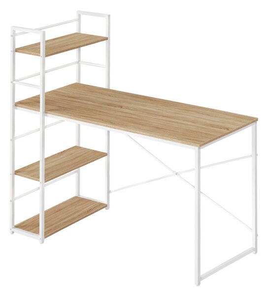 Radni stol MAX 4.0 SONOMA s regalom i bijelim nogama 120x44 cm