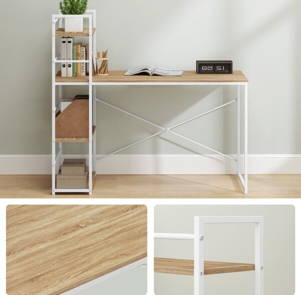 Radni stol MAX 4.0 SONOMA s regalom i bijelim nogama 120x44 cm